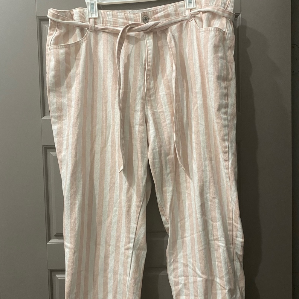 Belted Pastel Pink Pinstripe Pants
